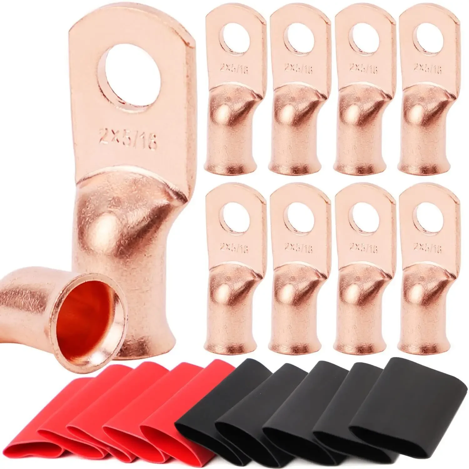 20pcs Copper Terminal Connectors, AWG 2 M6 M8 M10 Ring Lug Kit With Shrink Tubing 10 Battery Cable Lugs, With 10 Shrink Tubing