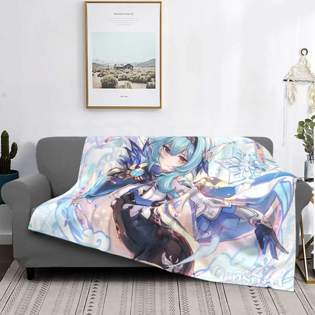 

Genshin Impact Eula Official Birthday Artwork Blankets Fleece Print Multi-function Ultra-Soft Throw Blankets for Bed Car Quilt