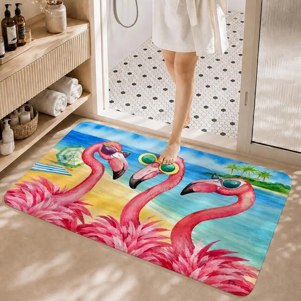 Flamingo Summer Floor Mat Non-Slip Absorbent Floor Mat Decorative Rug for Home Bathroom Bedroom Entryway