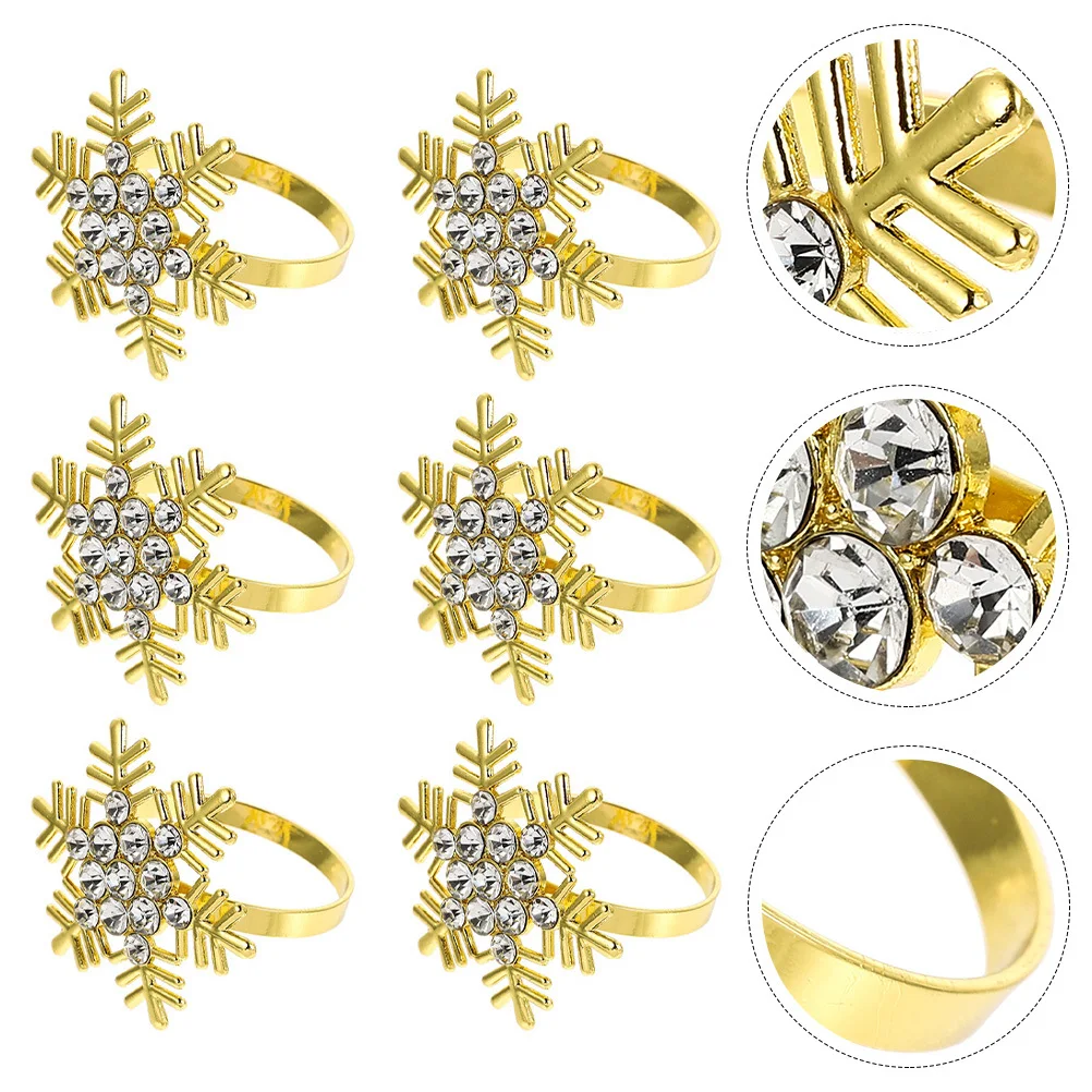 

6Pcs Elegant Snowflake Napkin Rings Alloy Christmas Table Decorations Napkin Fixators for Family Gathering Banquet Party