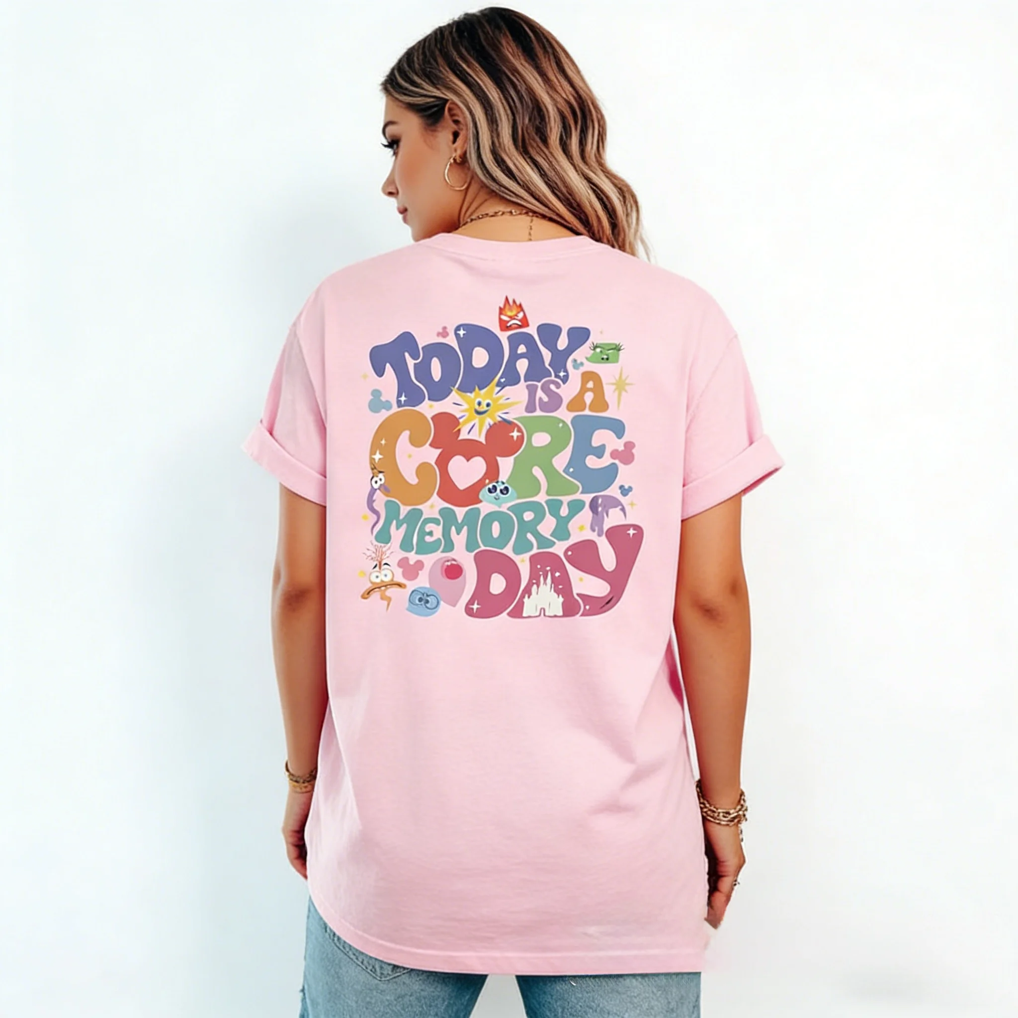 Women's Inside Out 2 Double-sided 3D Printed T-shirt, Emotion Characters, Core Memory Concept, Adult and Children's T-shirt