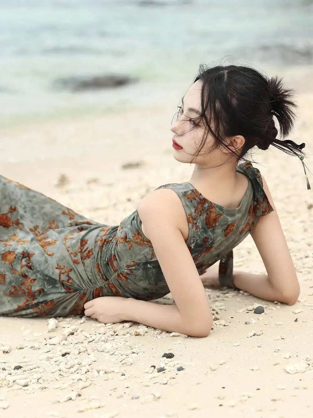 UMI MAO Nowa Chińska Sukienka Tie-Dye Zielona Damska Letnia Bez Rękawów Dopasowana Sukienka Tank Top w Linii A Femme