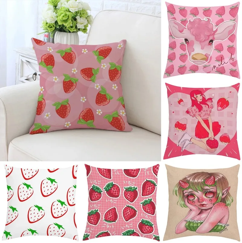 40x40cm pillowcase Strawberry cute printed sofa cushion cover, home headboard backrest chair waist cushion 45x45cm