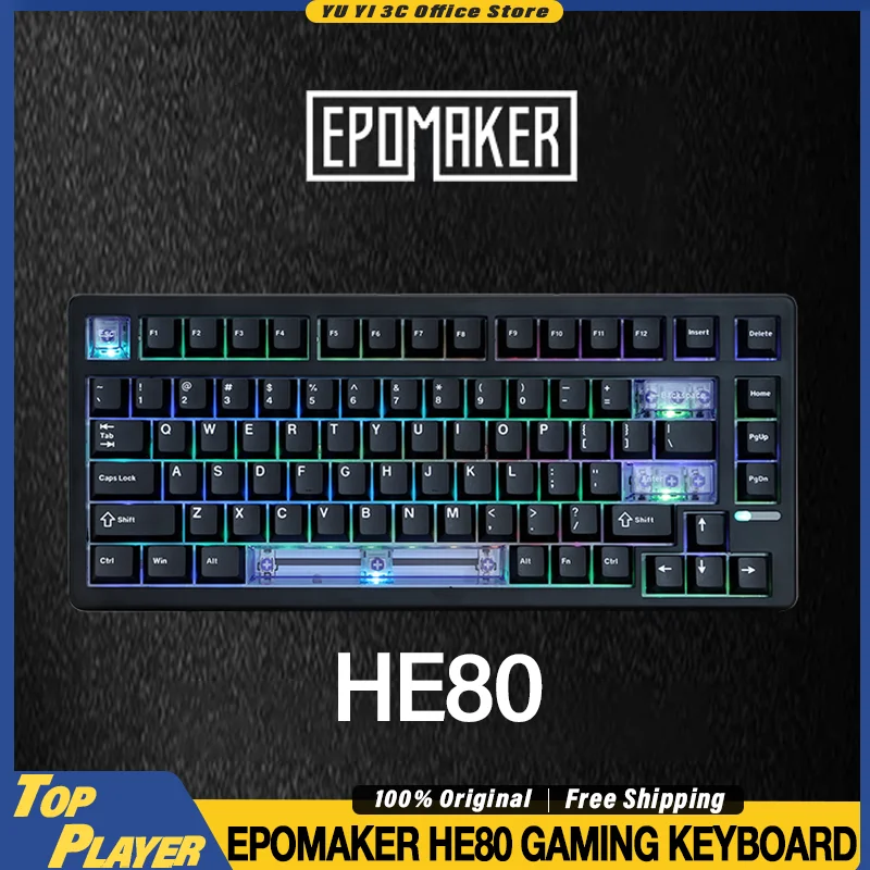 

Игровая клавиатура EPOMAKER HE80, эффект Холла, 0,1 мм, быстрый триггер, поддержка 8 кГц, скорость опрокидывания, 0,125 мс, сверхнизкая задержка, возможность горячей замены