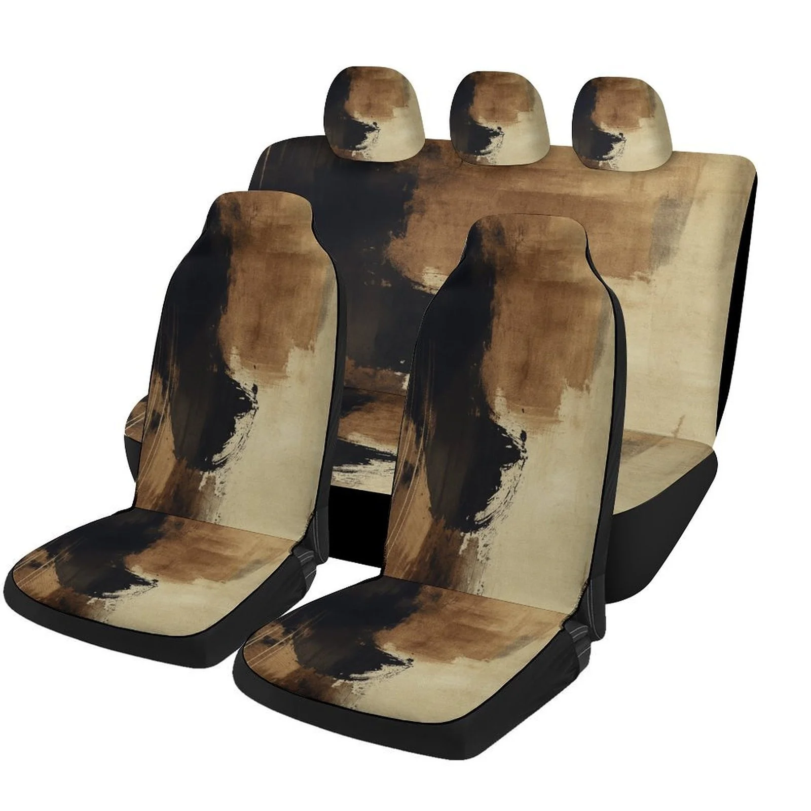Set Of Car Seat Covers Featuring An Abstract Brushstroke Design, Suitable For A Variety Of Vehicles. These Trendy And Unique Dec