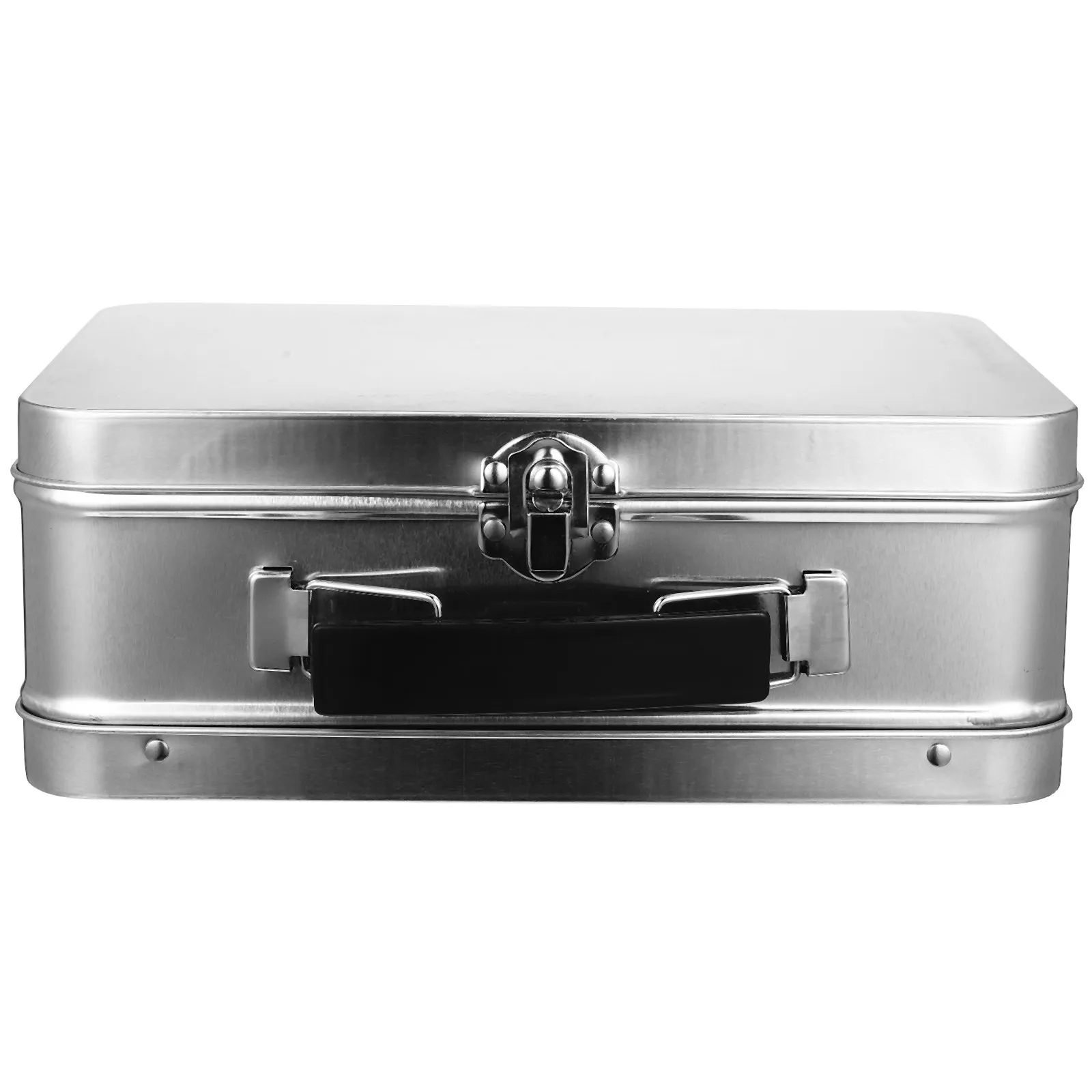 

White Rectangular Tinplate Box Large Capacity Storage Case Handles Jewelry Keepsake Sundries Organizer Tin Box with Handle