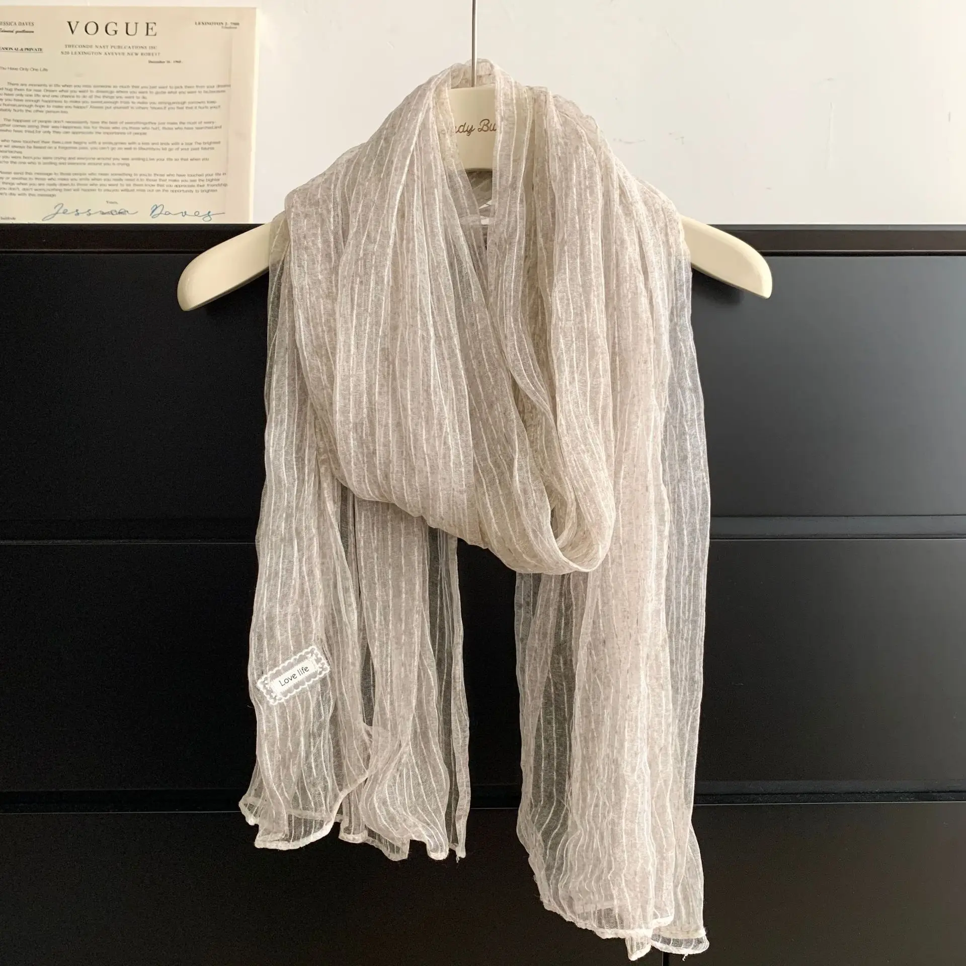 Cotton Linen Ruffle Scarf Women Japanese Retro Literary Solid Color Aesthetic Travel Versatile Neck Wrap