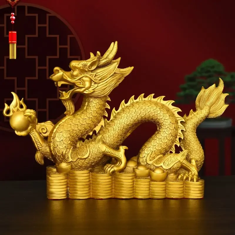 Feng Shui Brass Copper Dragon Ornament Hanlong Five-clawed Hundred Wealth Home Living Room Decoration