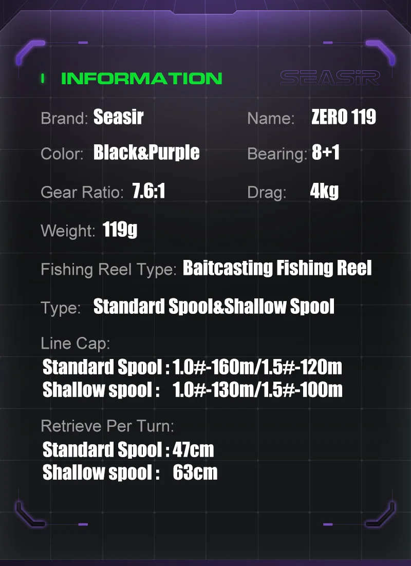 Seasir ZERO119 BFS Baitcasting Fishing Reel Carbon Fiber 119g 2