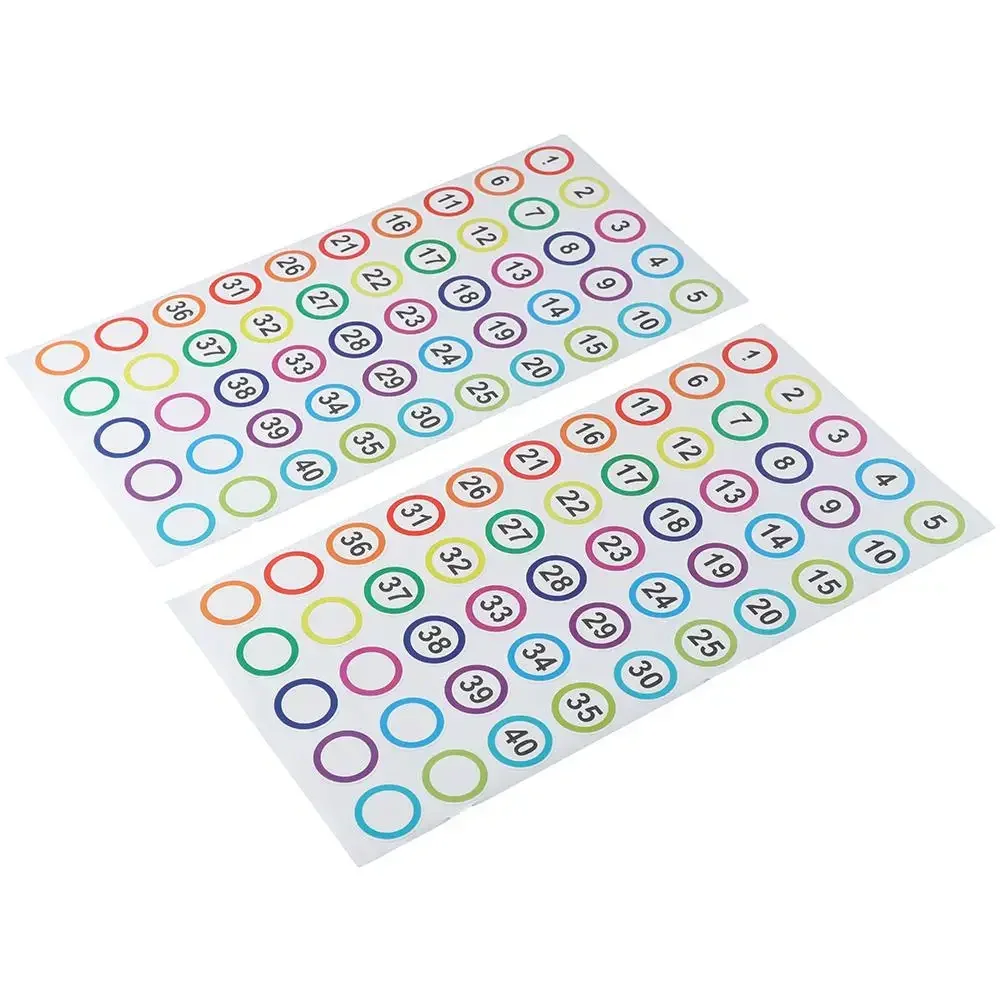 500 Stück 1-40 Nummern-Aufkleber, selbstklebende runde Aufkleber, Etiketten, 2,5 cm, bunte Etiketten für Zuhause
