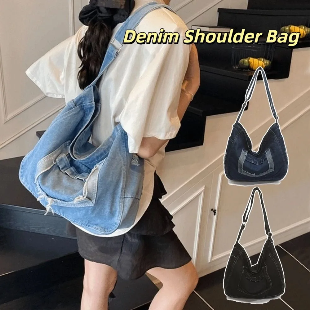 

Модная винтажная джинсовая сумка на плечо, универсальная большая вместительная сумка через плечо, дорожная сумка-портфель с несколькими карманами, сумка