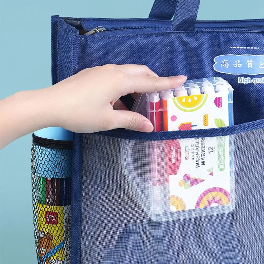 

Lightweight A3 Zipper Pouch Bag Creative Canvas Document Book Bag Oxford with Handle Multi-layer File Organizer Office Supplies