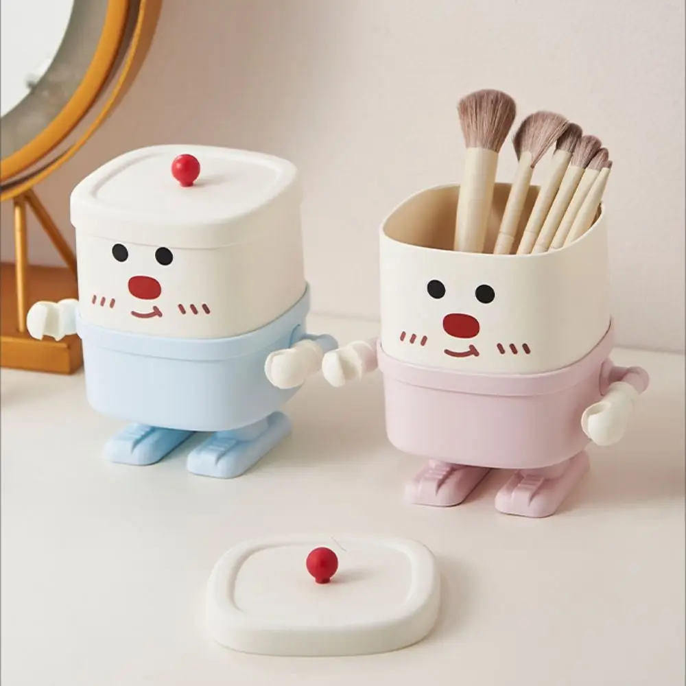 Cute Cartoon Pen Holder with Hook Dustproof Desktop Storage Box Creative Multipurpose Makeup Brush Organizer