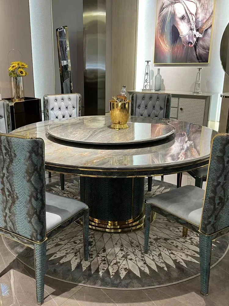 Customized Italian light luxury blue sand marble dining table, high-end villa, luxurious restaurant, dining table and chair