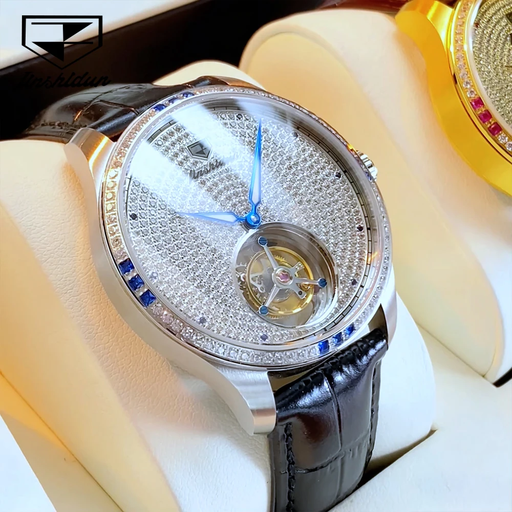 JSDUN Top Brand Men's Watches Luxury Fashion Leather Strap Self-winding Tourbillon Automatic Mechanical Wristwatch Sapphire 832