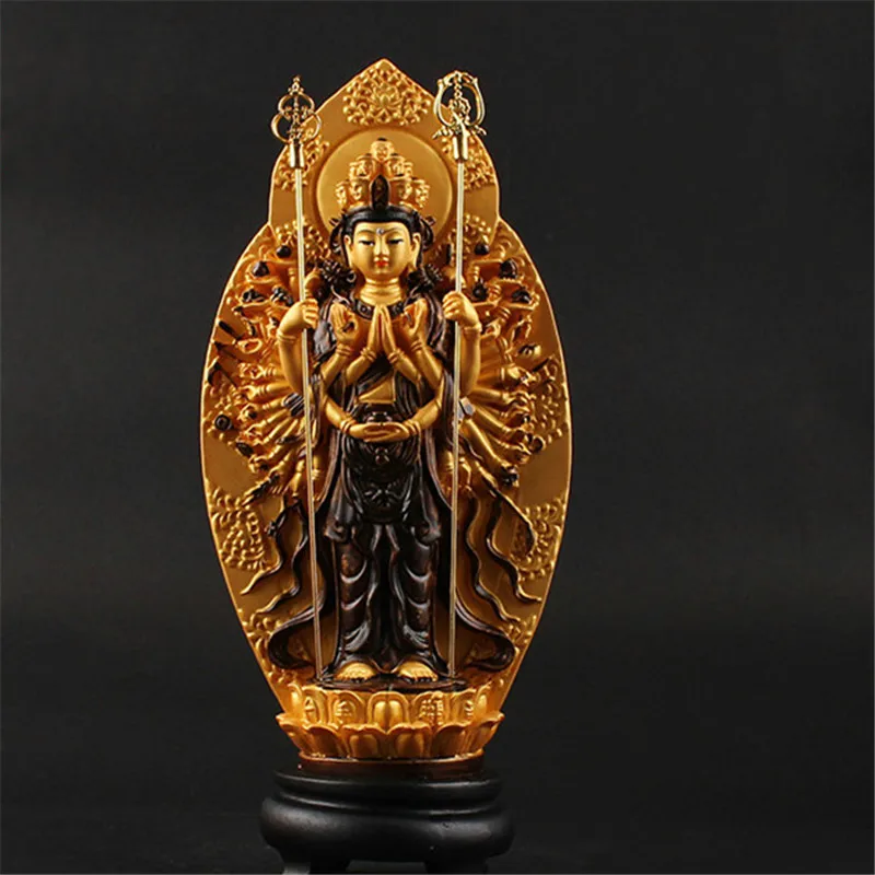 Lucky Buddha Kwan Yin StatueThe Thousand-Hand Bodhisattva Guan Yin Figurine Buddhist Statues Sculptures Home Decor For Good Luck