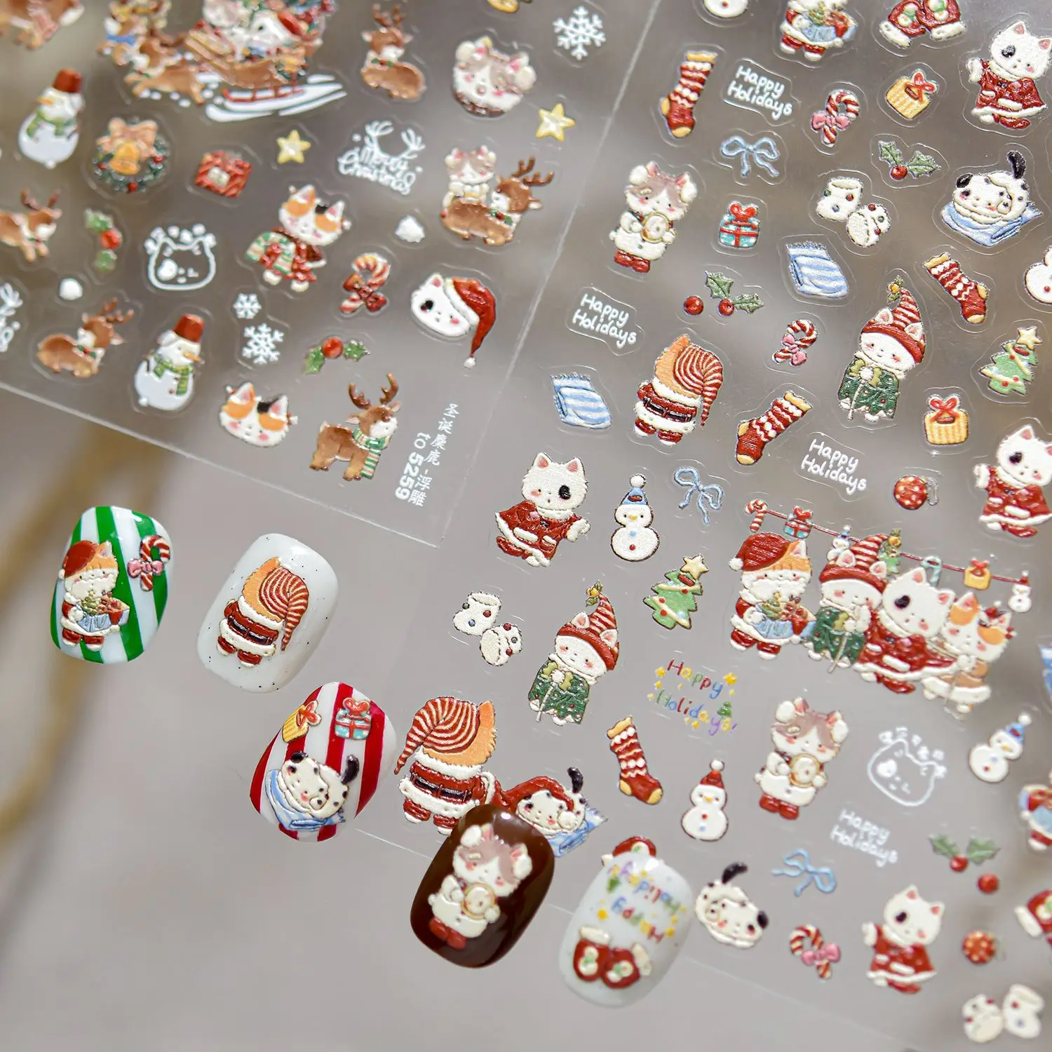 Gato dos desenhos animados urso maçã vela faca garfo meia elk bolo estrela coração bowknot boneco de neve flocos de neve natal arte do prego adesivos decalques