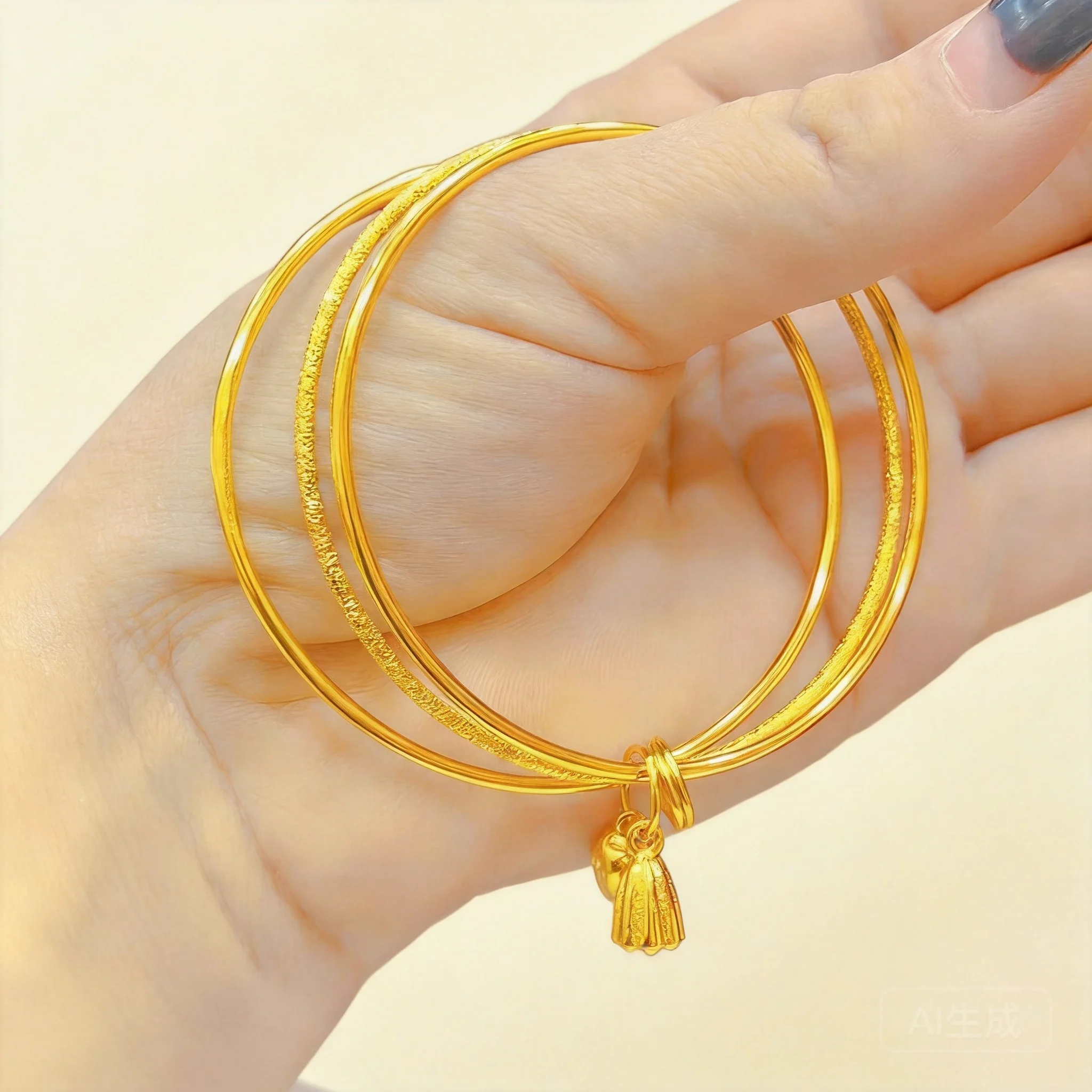 

24k Real Gold Plated Traditional Chinese Style Two Lives Joy Three Layer Bangle Lucky Blessing Wealth Attracting Ancient Handcra