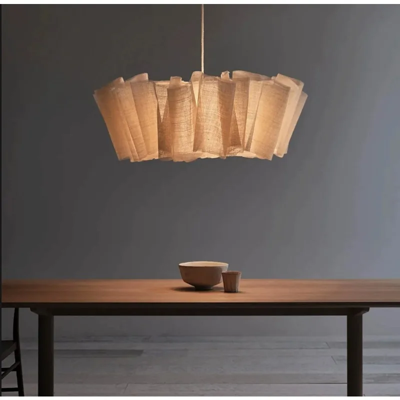 

Japanese Wabi-sabi Style Fabric Pendant Lamp Restaurant Clothing Store Decorative Hang Lights Vintage Hand-woven Chandeliers