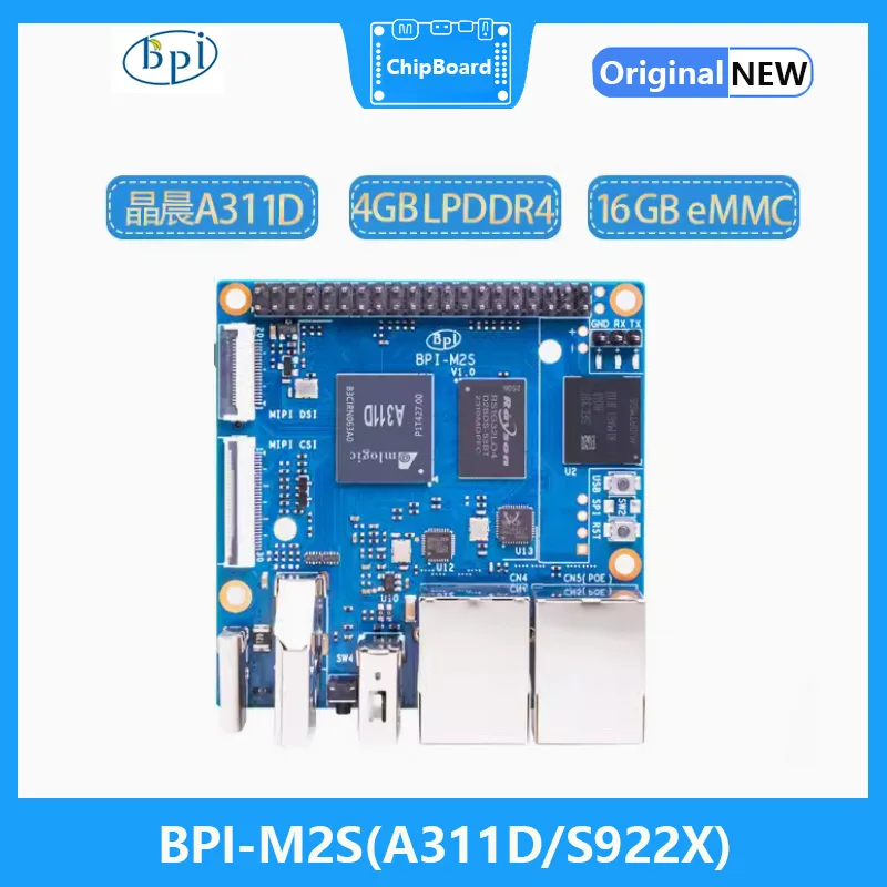 BPI-M2S, SoC Amlogic A311D Or S922X Hexa-core,4GB LPDDR4 RAM 16GB eMMC Video HDMI 2.1 4Kp60 OS Ubuntu Debian Android