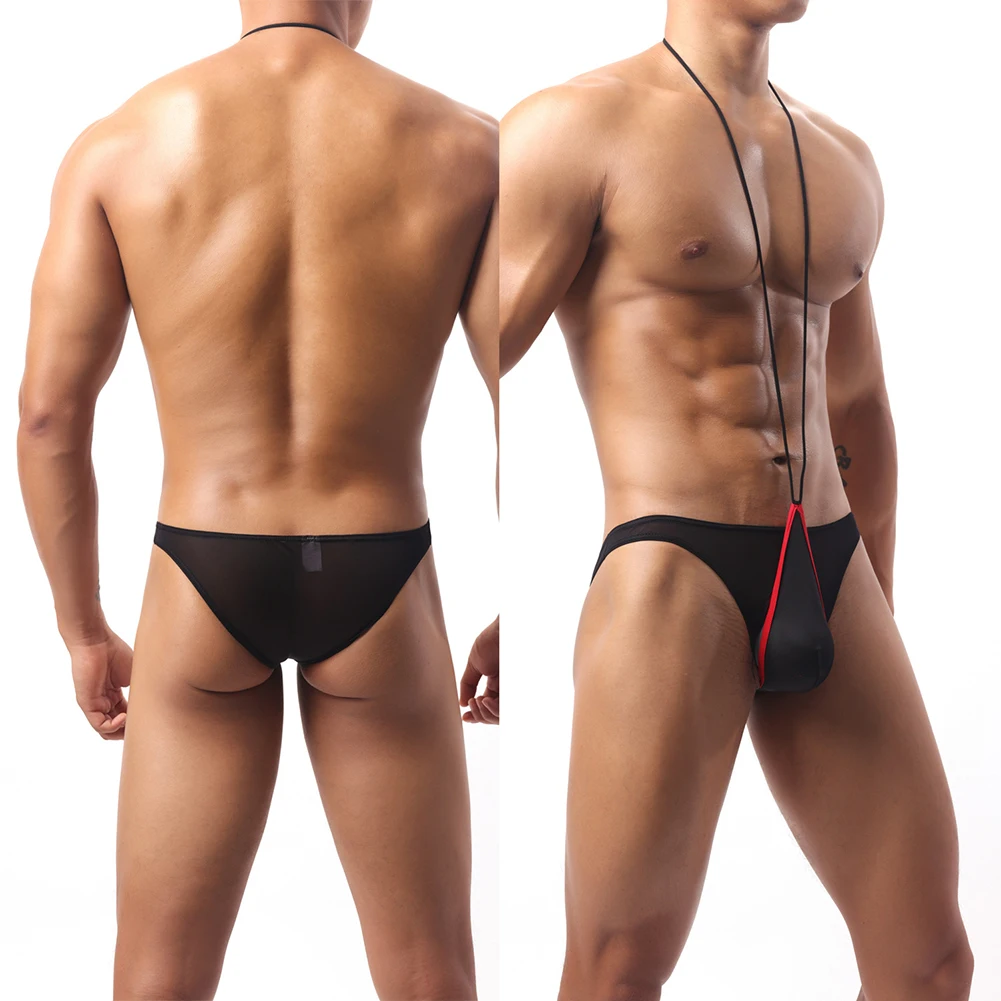 Homens sexy bolsa de seda gelo pescoço corda roupa interior calcinha de cintura baixa cuecas elásticas respirável jockstrap u convexo bolsa