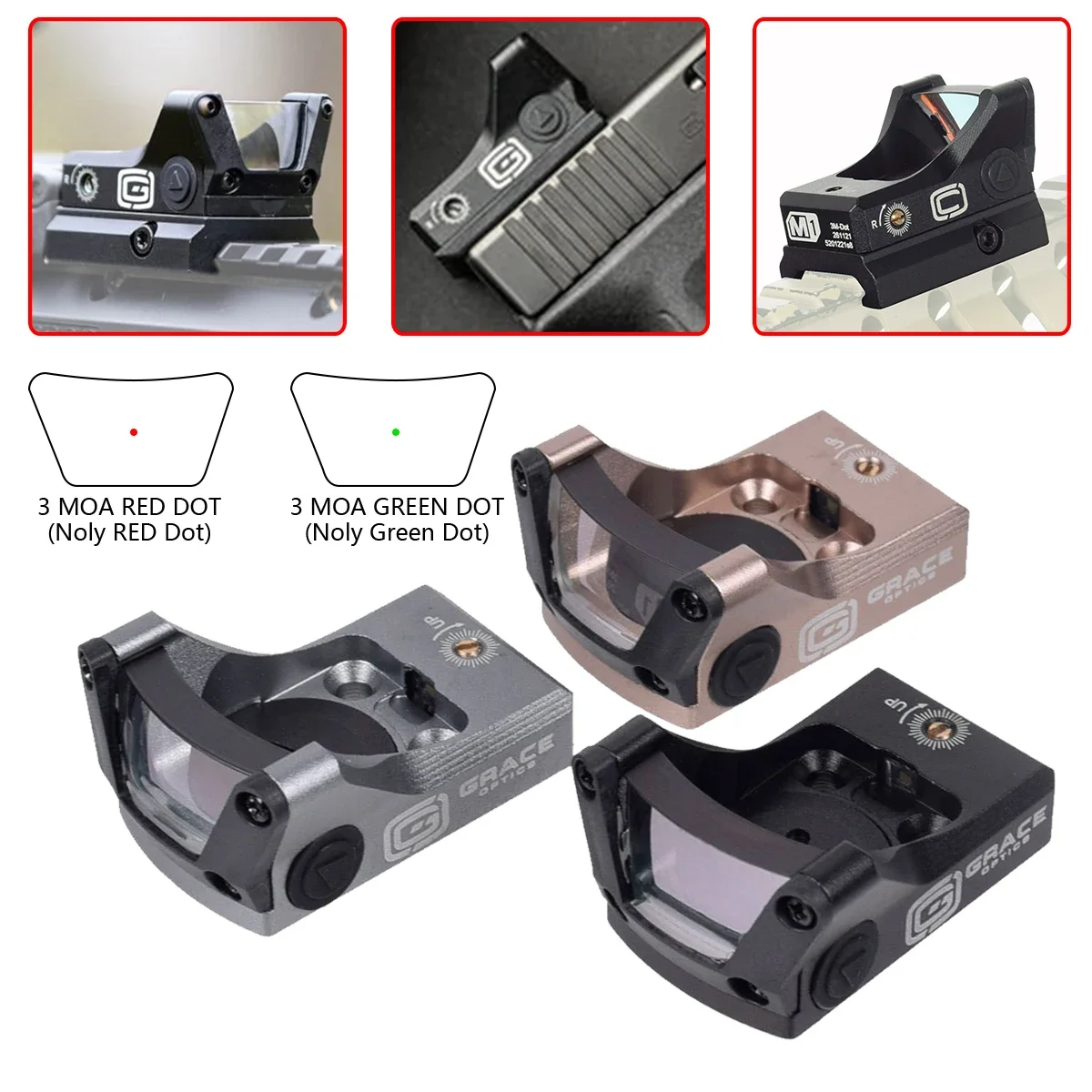 Tactical Grace Optics M1 RMR Red Dot Sight Reflex Scope For Pistol Glock 17 19 With 1913 Mount Hunting Riflescope