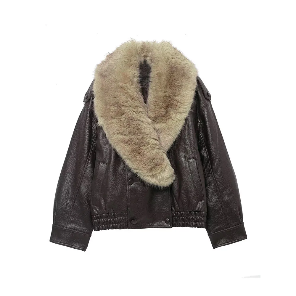 

Autumn new women's fashion detachable collar imitation leather jacket jacket