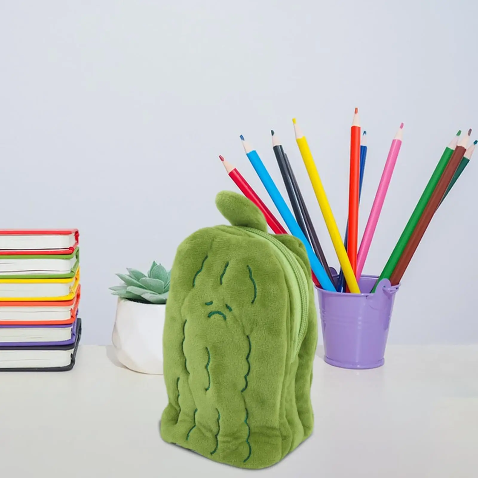 Pencil Case Cosmetic Bag Bitter Gourd Shape Pen Bag for Kids Office Students