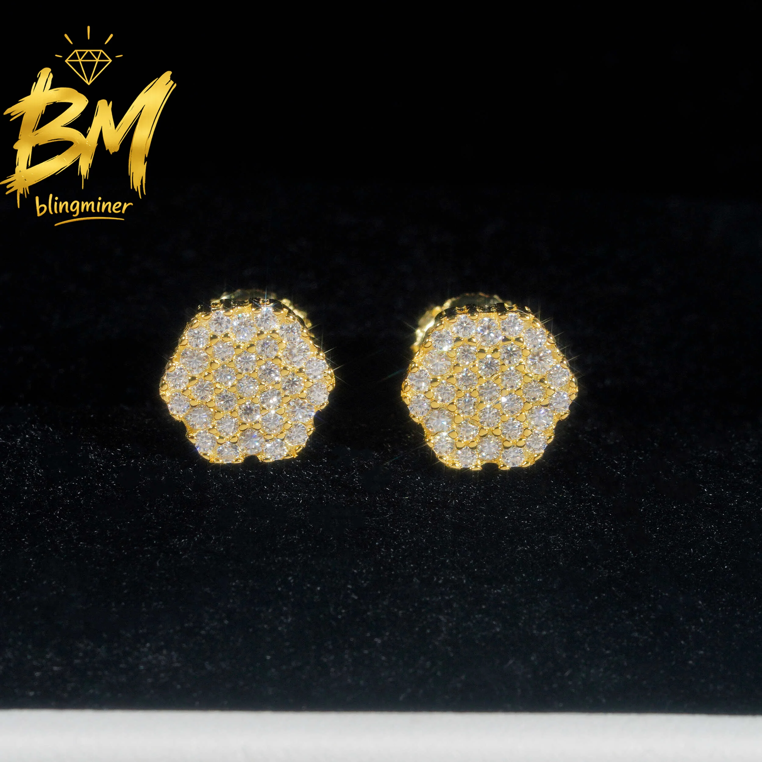 Blingminer  Iced Out VVS Moissanite Earrings For Men Women S925 Silver Ear Studs Jewelry Pass Diamonds Tester GRA Free Shipping