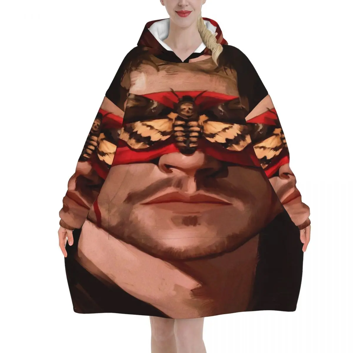 Hannibals Movie Blanket Hoodie Wearable Blanket Oversize with Pocket Warm Sleeping Bag Soft Cozy Onesie