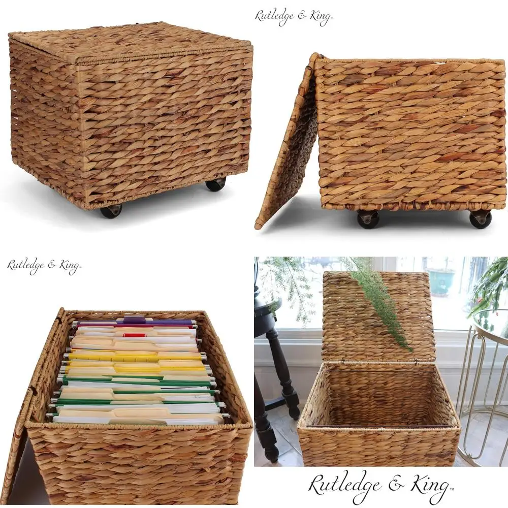 

Wicker File Cabinet for Home and Office - Rolling Hanging Organizer with Seagrass Drawers