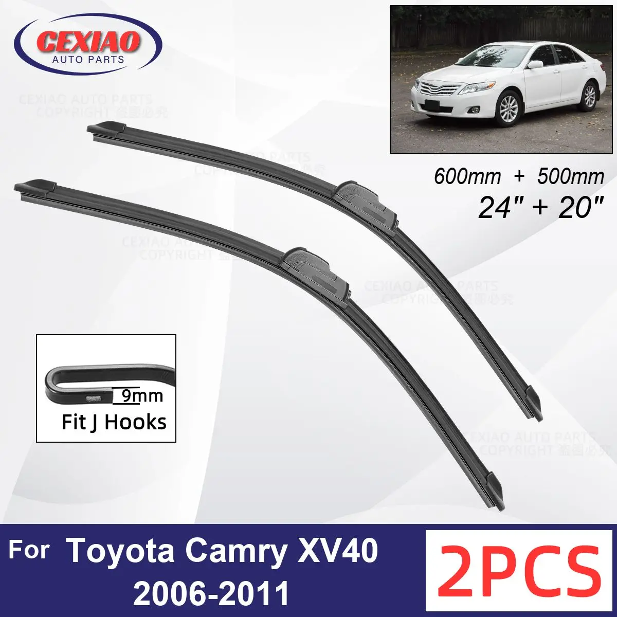 

Car Wiper For Toyota Camry XV40 2006-2011 Front Wiper Blades Soft Rubber Windscreen Wipers Auto Windshield 24"+20" 600mm + 500mm