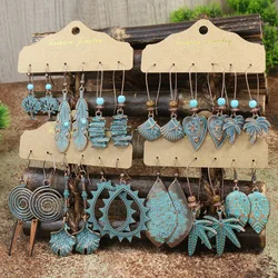 Classic Vintage Ethnic Blue Stone Water Drop Earrings for Women Bohemian Hollow Geometric Earrings Jhumka Jewelry