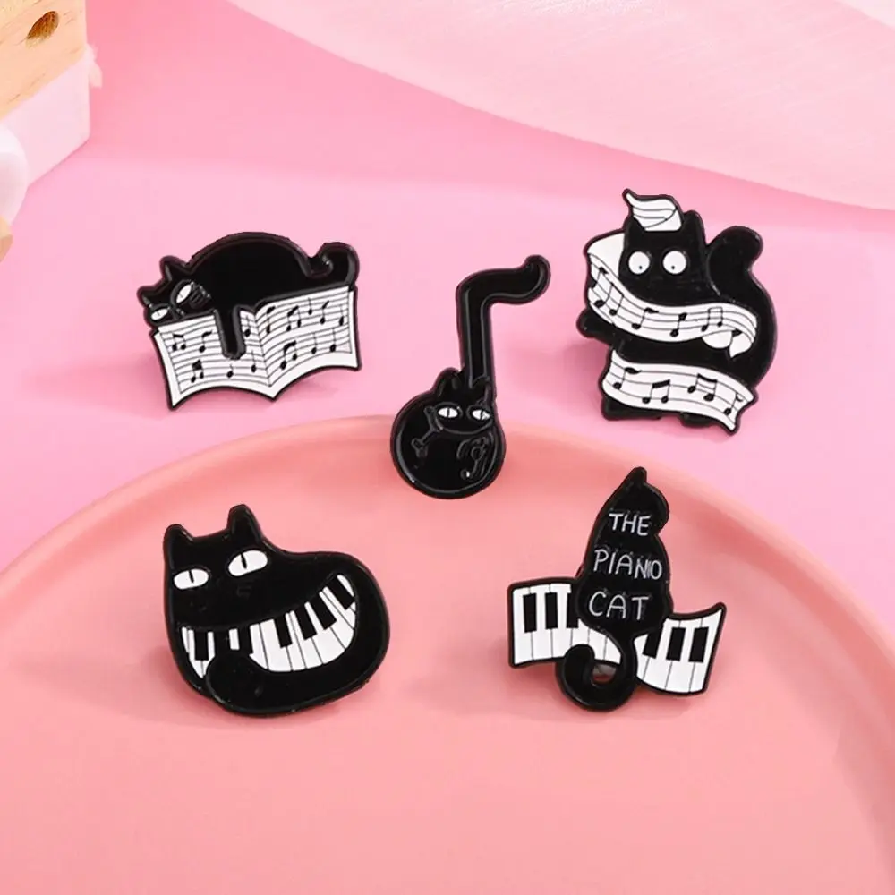 Cartoon Black Cat Enamel Pin Breastpin Electronic Organ Piano Cat Badge Music Score Music Instrument Beating Note Brooch Gift