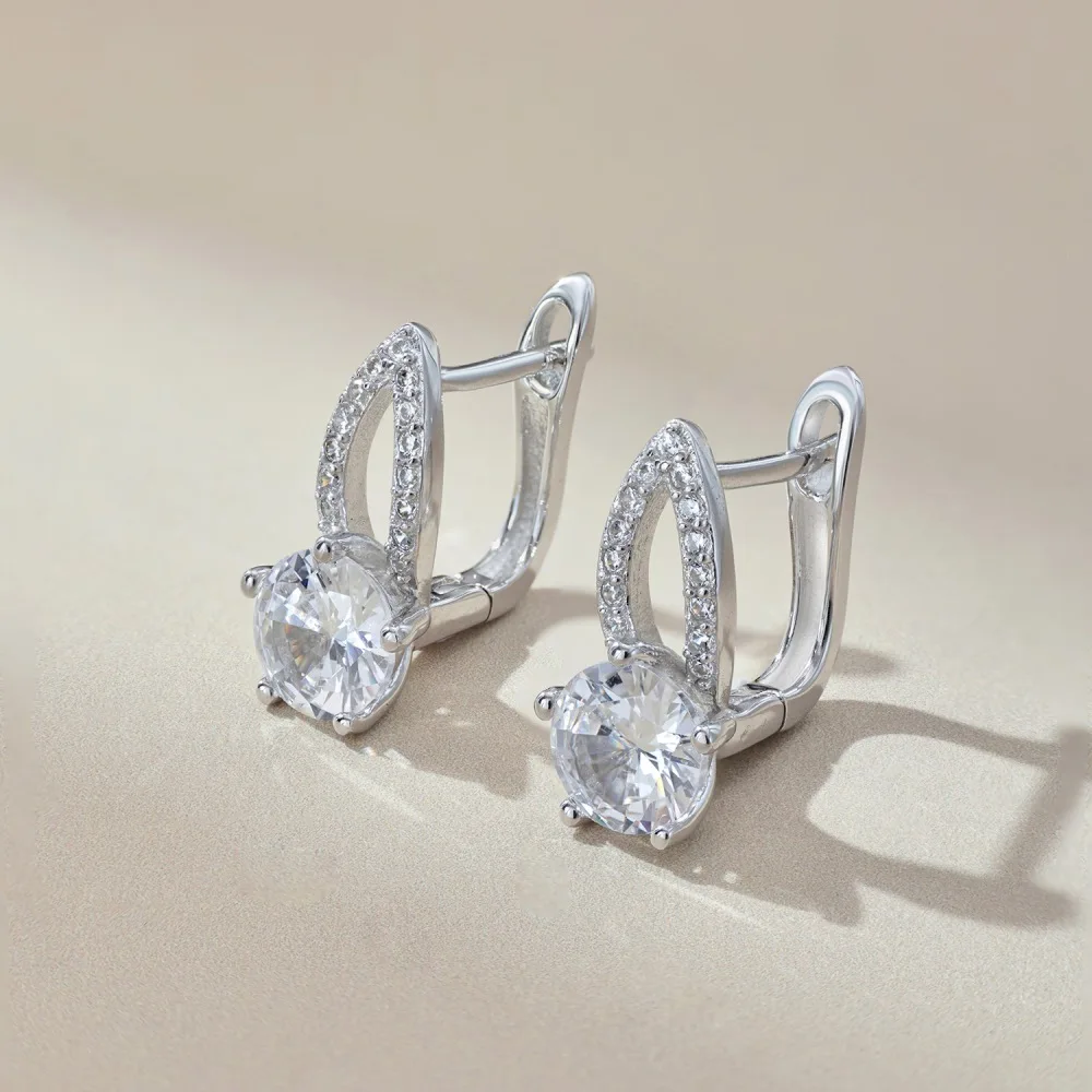 INS Style New S925 Pure Silver Female Earrings Rabbit Ears Symmetrical White Zircon Inlaid Female Earrings Batch Niche