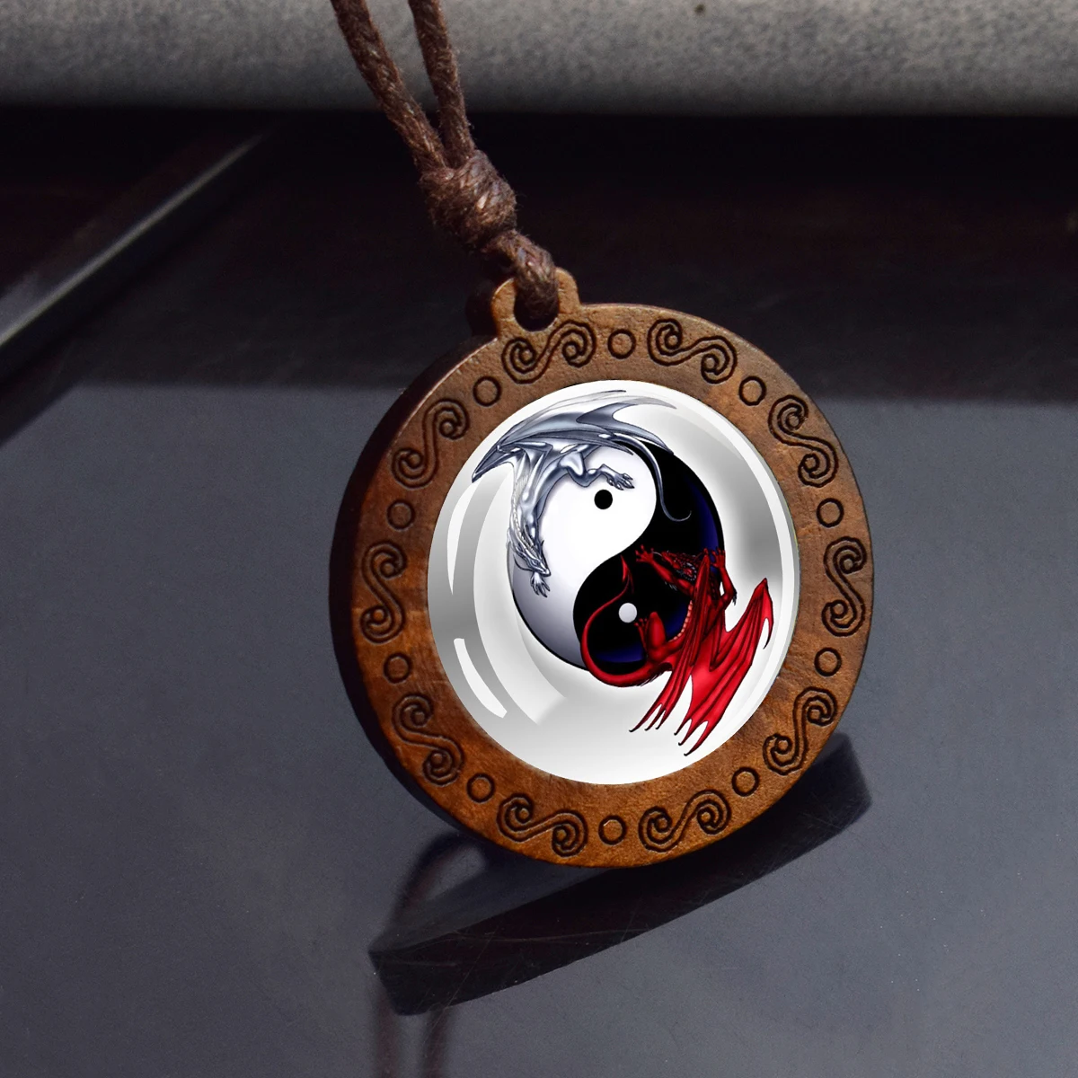 Charm Art Yin-Yang Dragon Tiger  Pendant  Astrology Jewelery  Dome Glass Charm Pendant for Him or Her