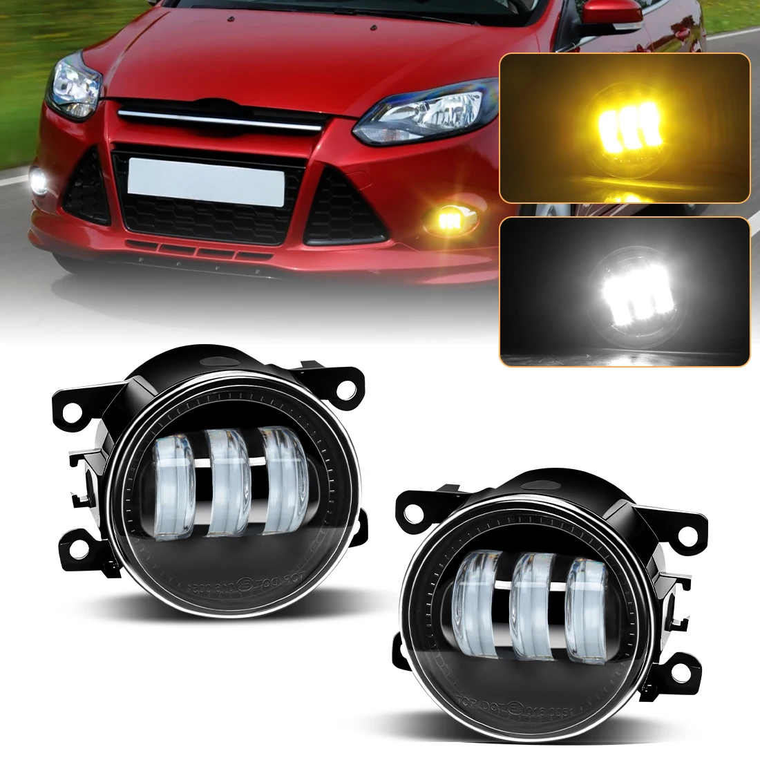 

2 шт. автомобильные передние светодиодные противотуманные фары для Ford Mustang светодиодные дневные ходовые огни противотуманные фары для Honda Focus 3 в 1, линзы, автомобильные аксессуары