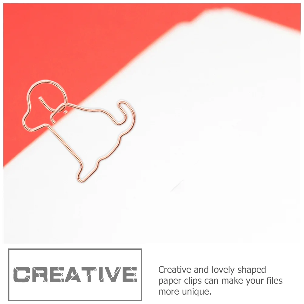 50Pcs Rose Gold Puppy Paper Clip Metal Paper Clamp Cartoon Dog Shape for Office School Documents Notes File Organization