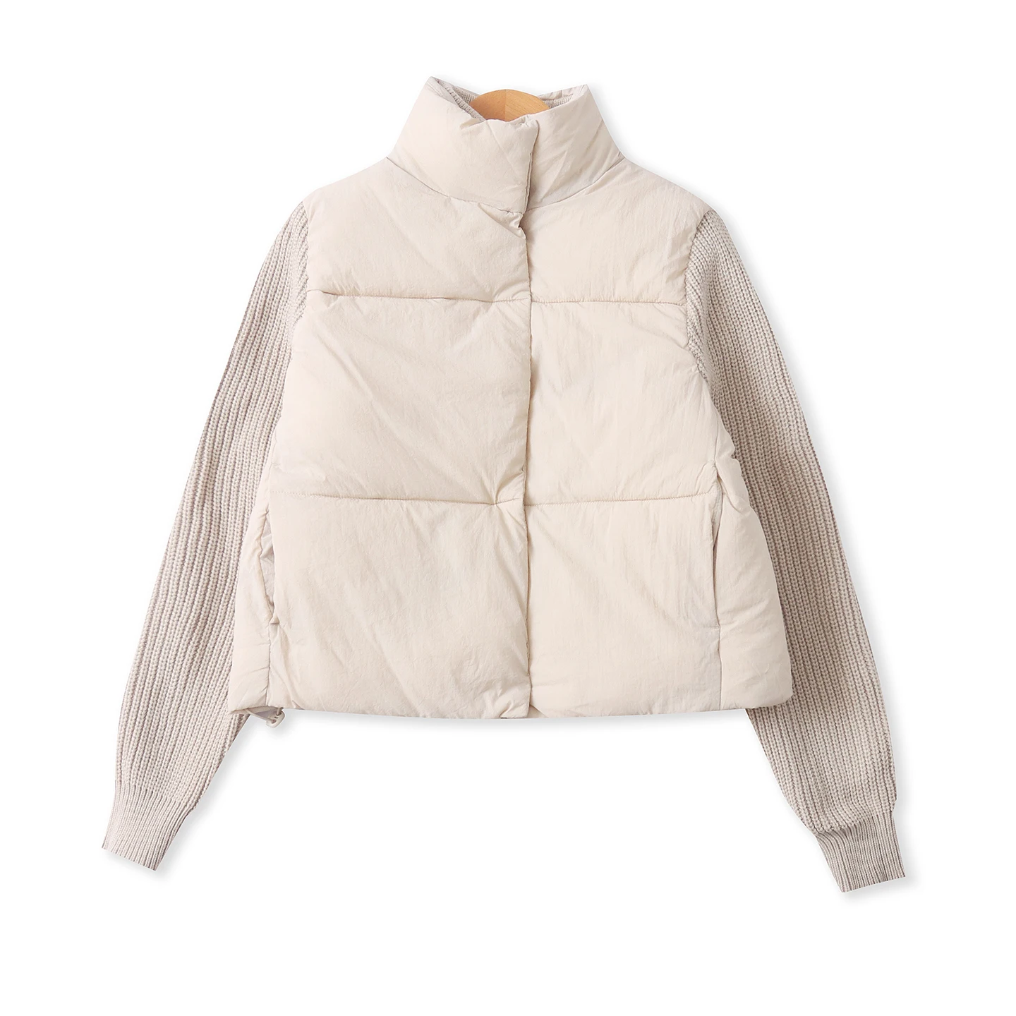 

Women's Knitted Patchwork Cotton Jaet Winter New Sle Stand Collar Zipper Button Long Sve Double ket Fake Two-Piece