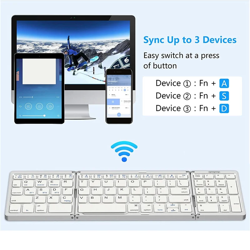

Popular Foldable Bluetooth Keyboard,USB Rechargeable Wireless Keyboard Silver