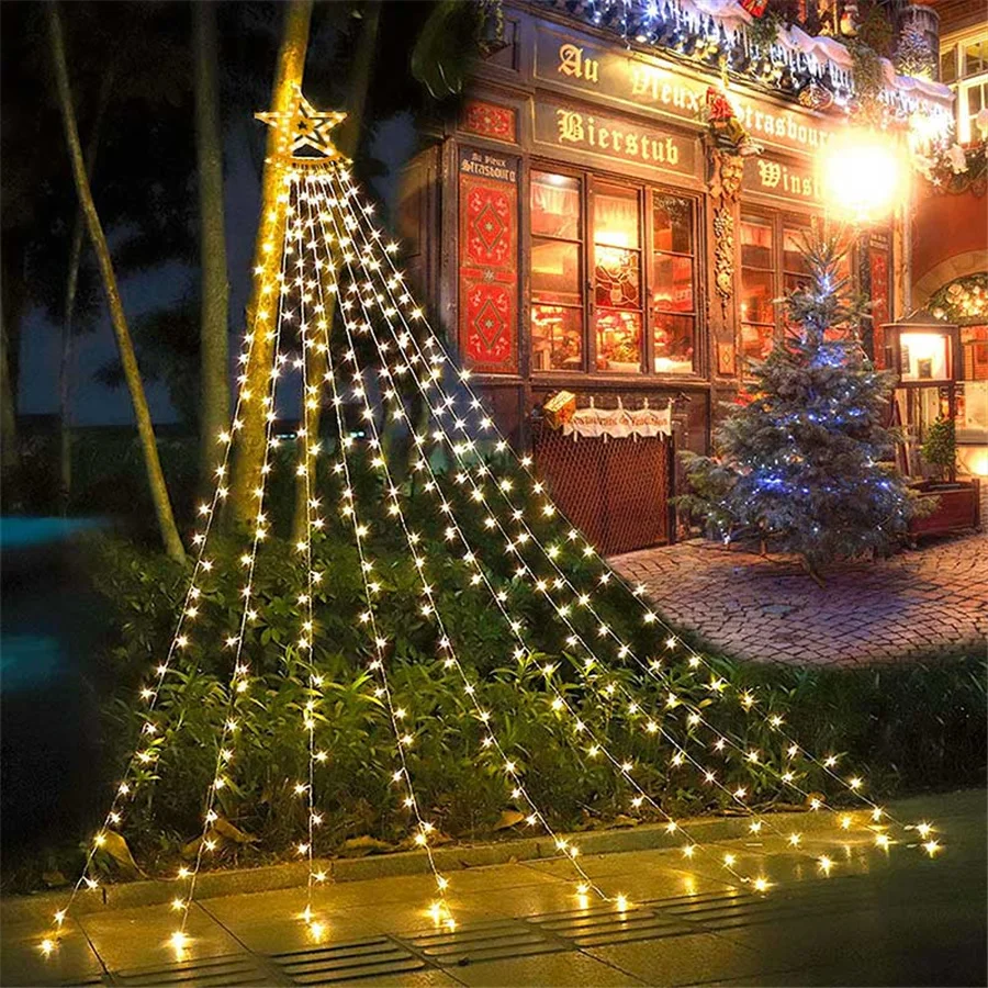 

8 Modes LED Stars Waterfall Fairy String Lights Outdoor Waterproof Christmas Garland Lights for Villa Garden Wedding Party Decor