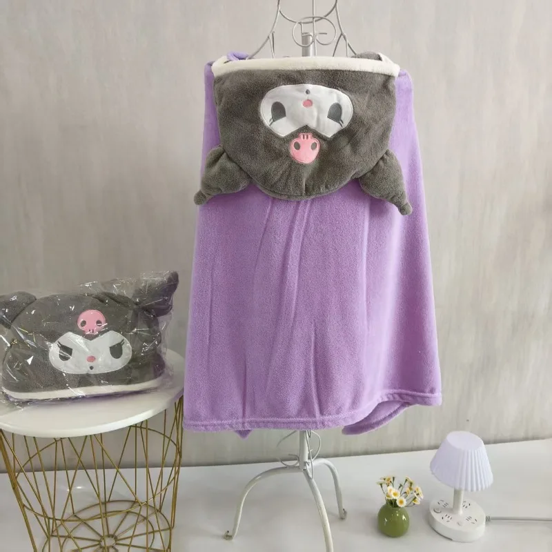 

Sanrio Kuromi Hooded Cape Towel Cute Cartoon Absorbent Bathrobe with Hat Cinnamoroll Nap Shawl Blanket Hello Kitty Cloak Gift