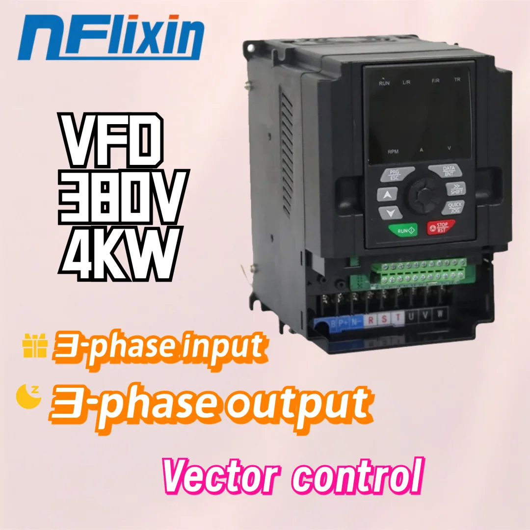 4KW Vector Control VFD Inverter 380V 3 Phase 60Hz Variable Frequency Drive for Spindle Motor Speed Control