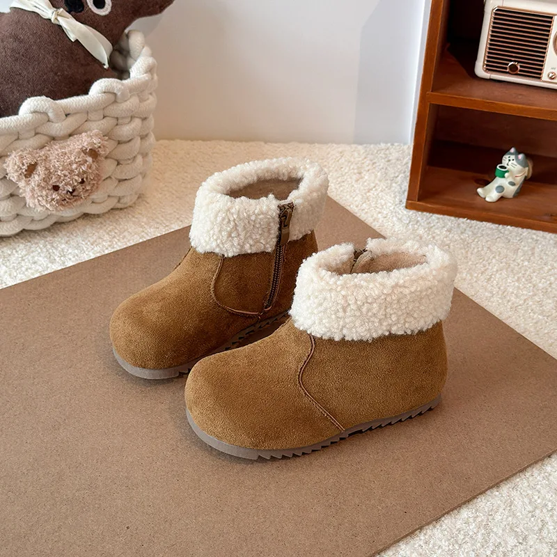 

Retro Classic Girls Fashion Cotton Boots 2025 Winter Outdoor Kids Simple Short Boots Causal Non-slip Children Ankle Snow Boots