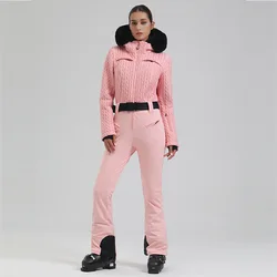 GSOU SNOW One-Piece Ski Suit Thickened Thermal Overalls Snowboard Jacket Jumpsuits Slim Fitting Ski Set Wind Proof Waterproof