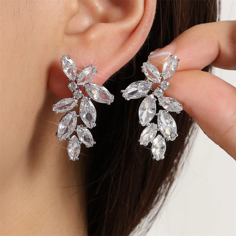 ZAKOL Fashion Marquise Cut Cubic Zirconia Stud Earrings for Women Trendy Leaf Bridal Dinner Dress Wedding Jewelry FSEP2349