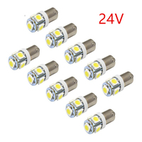 10Pcs White BA9S 5050 5 LED 24V Signal Bulbs Interior Dashboard 1815 1895 Dome Lamps Car Reading Instrument Panel Gauge Light