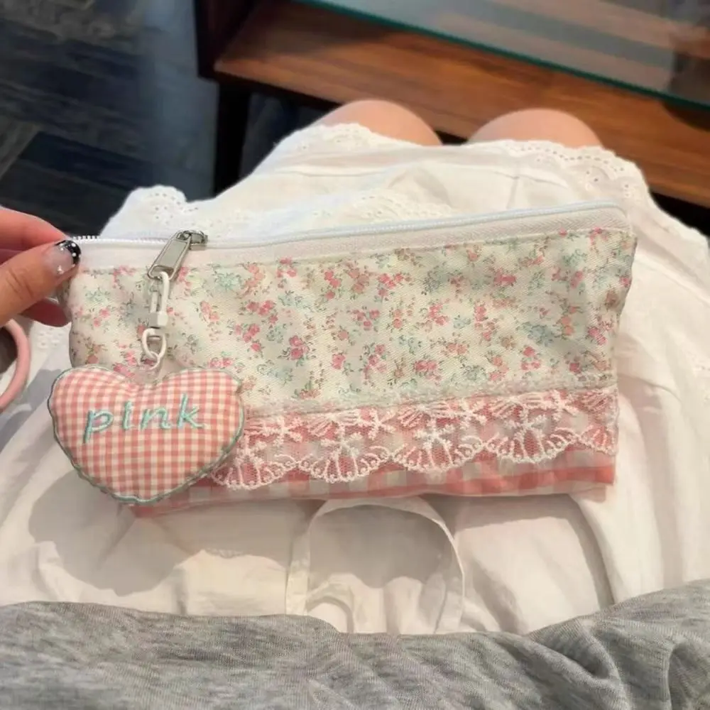 Bolsa para bolígrafos con diseño Floral de encaje fresco, bolsa de papelería multifuncional de gran capacidad, estuche para lápices para estudiantes