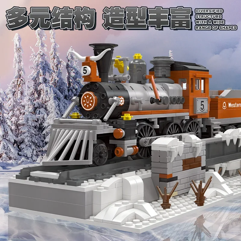 59009Western train model toys compatible with small particles plastic assembly DIY building blocks gift new