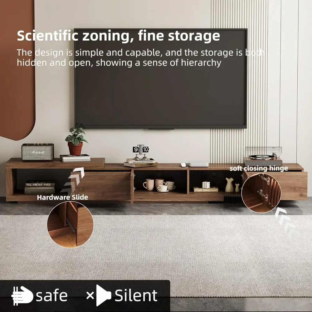 وحدة تحكم تلفزيون من خشب الجوز مقاس 94.48 بوصة مع أبواب مصبغة وخزائن تخزين لشاشات 70 بوصة وأثاث غرفة المعيشة وغرفة النوم